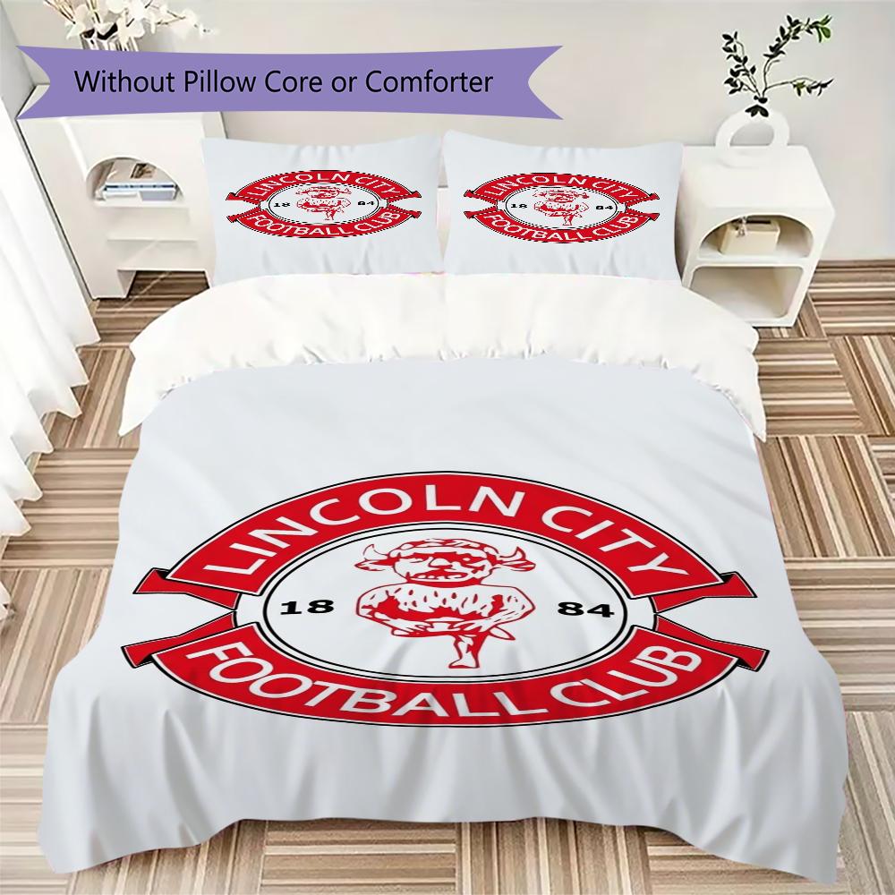 Lincoln City FC Pattern Bedding uilt Set uilt Cover Pillowcase Home Decoration Birthday Gift (1 * duvet cover + 2 * pillowcase without core)