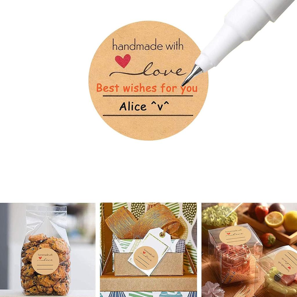 Pack Of 500 Kraft Paper Round Adhesive Labels Homemade Love Text Sticker Set For Baking Gift Home Decors And Crafting