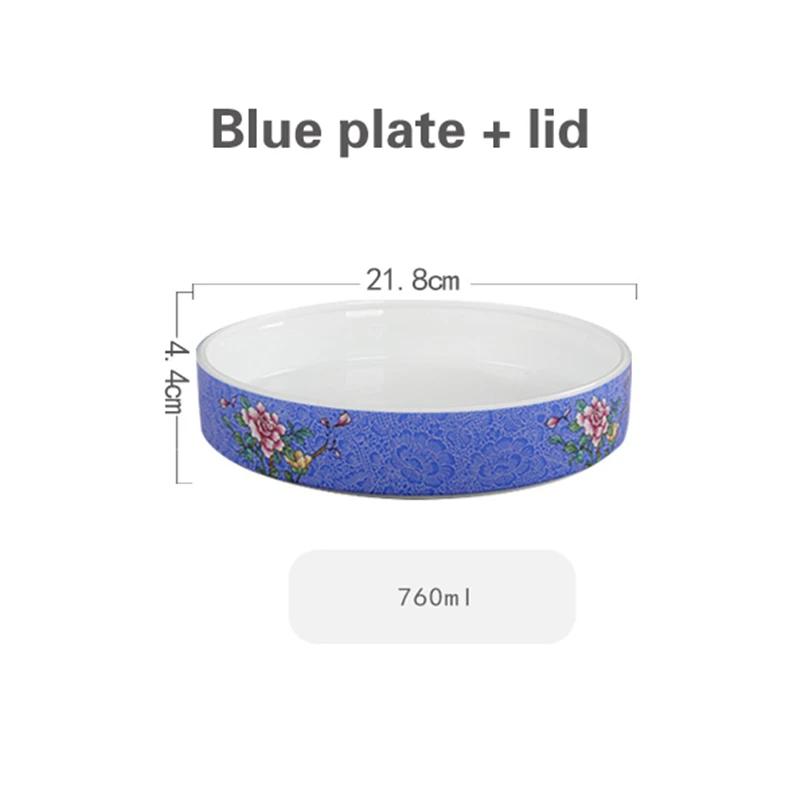Cold Dish with Ceramic Artistic Conception Special Five Grid Cold Dish Creative Art Tableware Enamel Color Round Cover Bowl