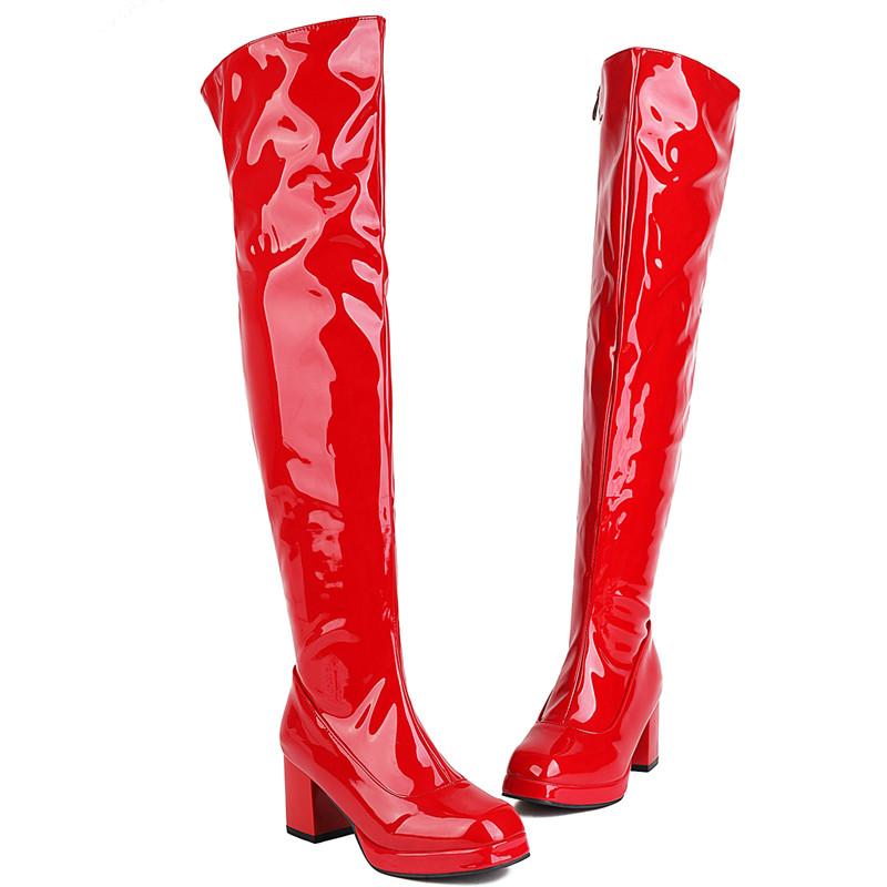 Sexy Overknee Boots For Women Patent Fetish Party Shoes Lady Heels Over the Knee Boots White Black Red Winter Long Fetish Shoes