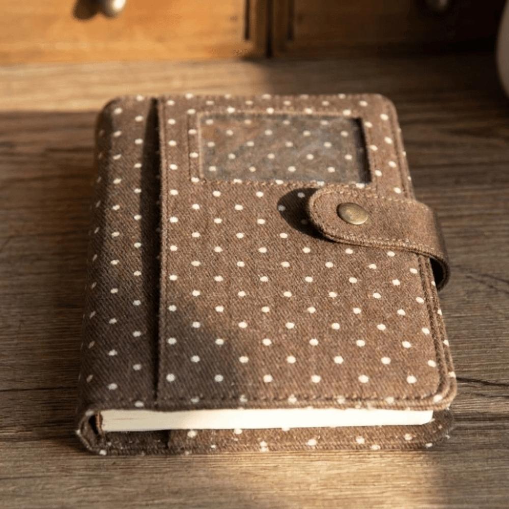 Card Pocket Polka Dot A7 Notebook Denim Fabric Stationery Album Journal Binder Cover Portable
