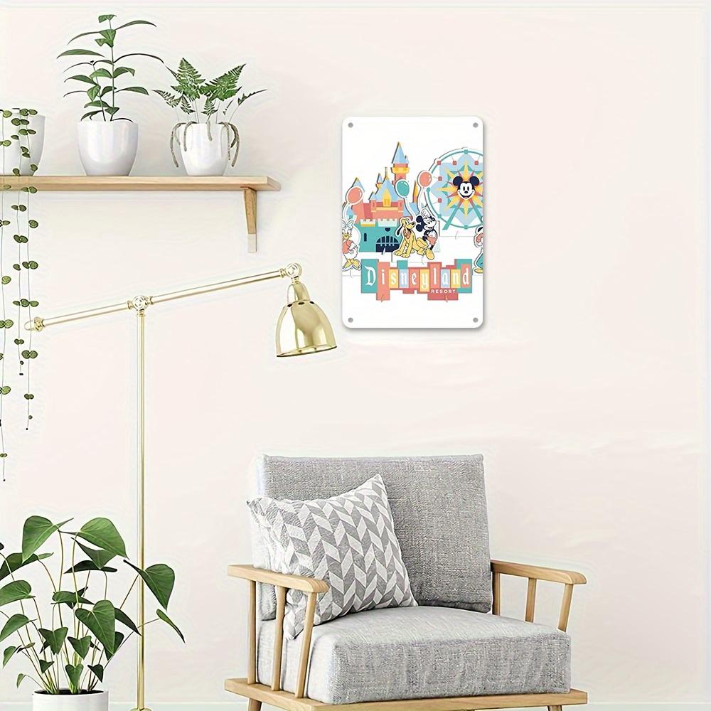 1pc Disneyland Resort Metal Tin Sign 8x12 Inch - Vintage Wall Art Featuring Mickey, Minnie, Donald, and Pluto In Front of a Cast