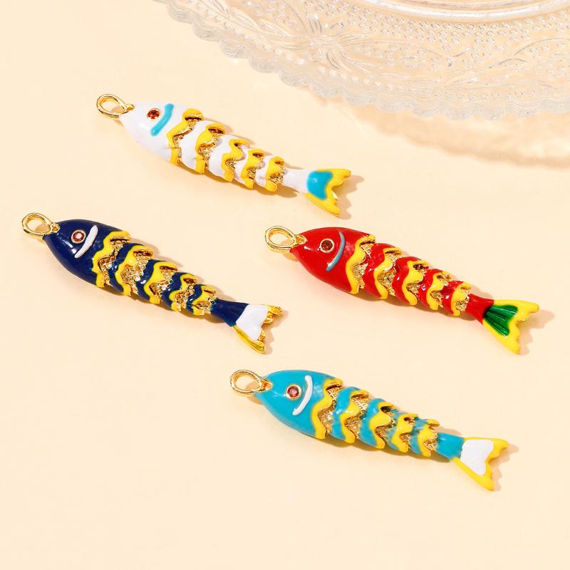 Carp Plated Enamel Fish Charms Jewelry Accessories Diy Pendants Movable Mini Metal Fish Creative Waterproof Drip Oil Fish Daily