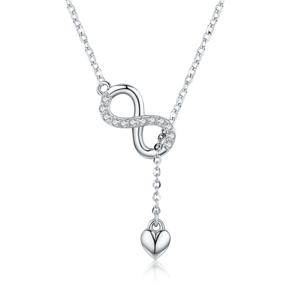 WOSTU Authentic 925 Sterling Silver Infinity Love Heart Pendant Necklace For Women Silver Jewelry Lover Romantic Gift CQN223