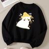 Kids Crewneck Sweatshirt, Cute Black Cat with Straw Hat & Love Print, Soft Casual Pullover for Fall Winter