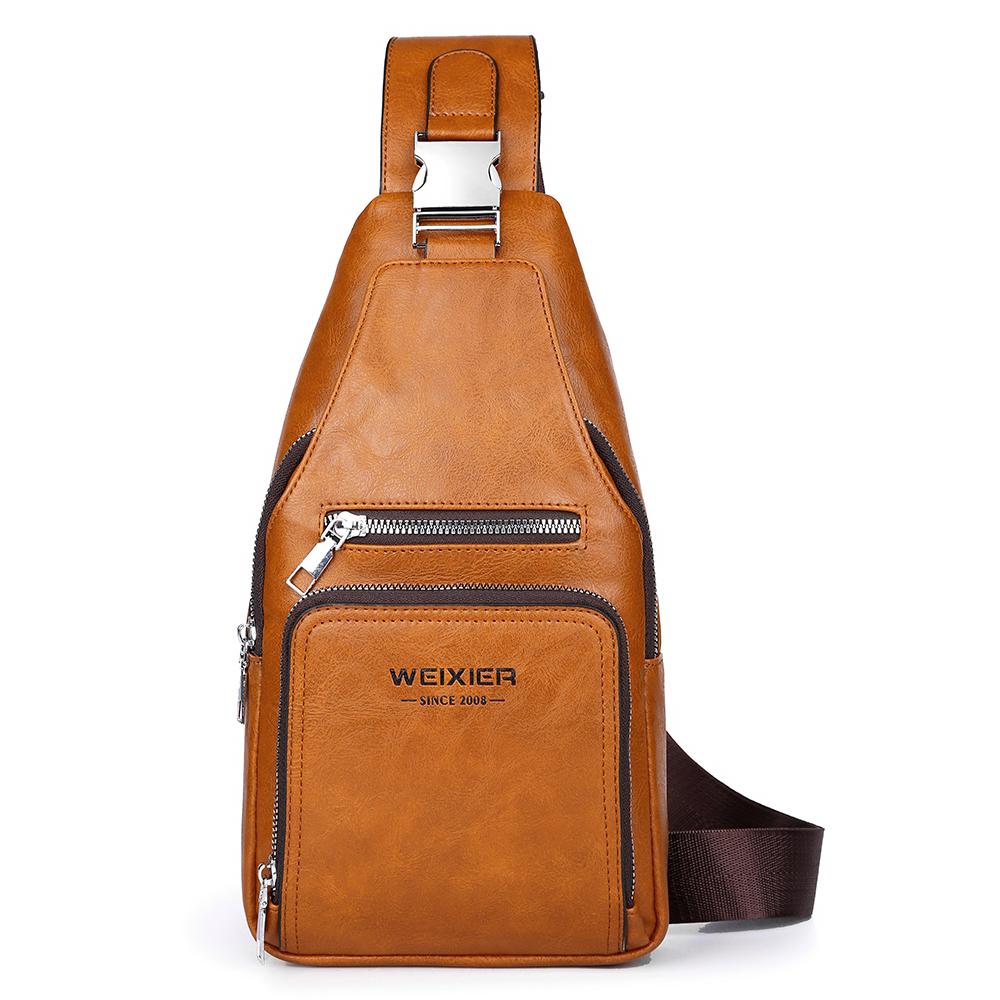WEIXIER Bolso Bandolera de Cuero para Hombre Crossbody Hombro Pecho Impermeable Casual Mochila de Día para Viajes Deportes al Aire Libre