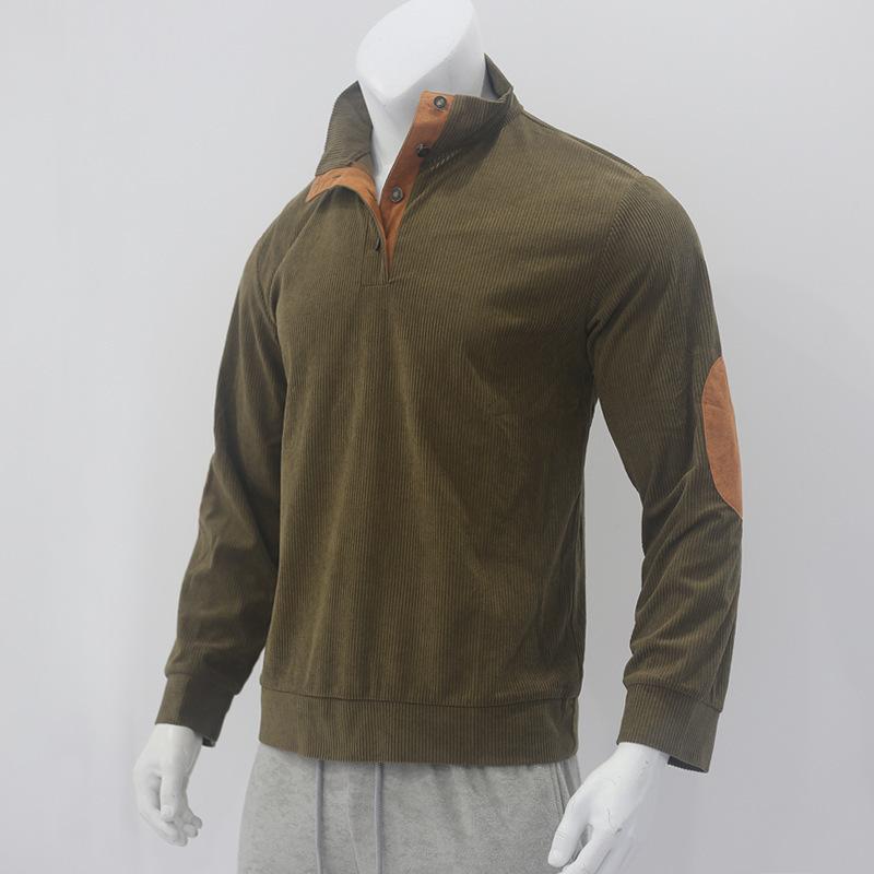 Oversized Men's Casual Stand-Up Collar Long-Sleeved Ribbed Corduroy Sweatshirt
