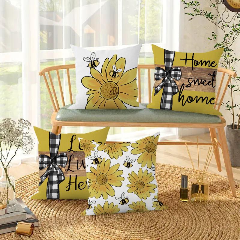 

New Pillowcase Bee Day Plant Flower Sofa Cushion Living Room Bedroom Decoration Pillowcase 45X45CM