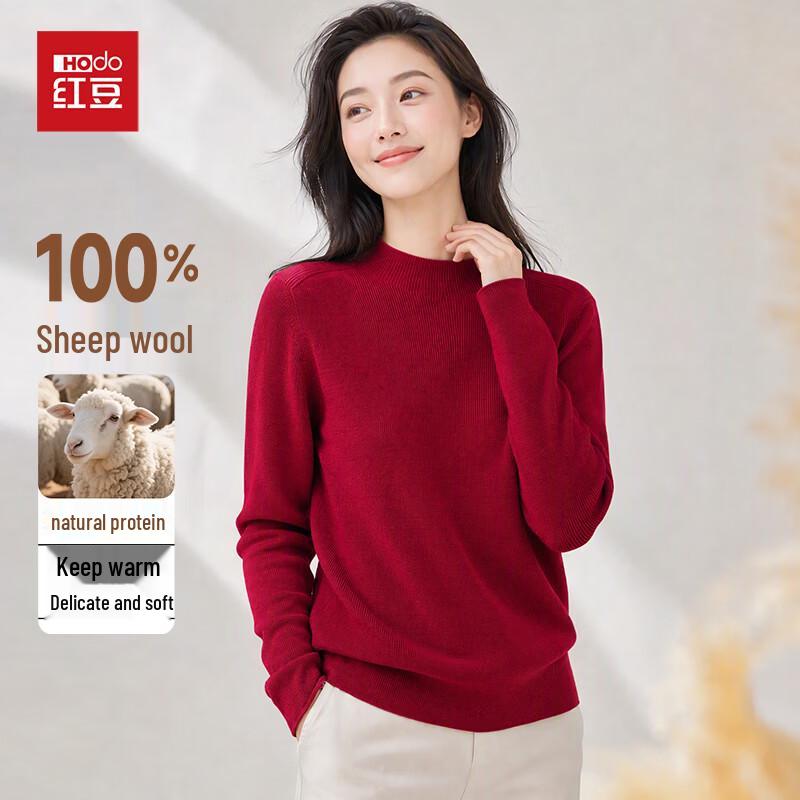 Hongdou Women's 100% Merino Wool Mock Neck Sweater