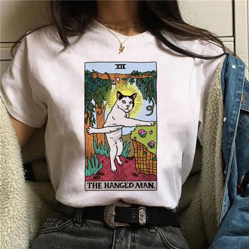 Kawaii Cat Tarot Cute Shirt Fashion Top Female O-neck Tees Short Sleeve Tee Shirt Femme Summer Women Tshirts