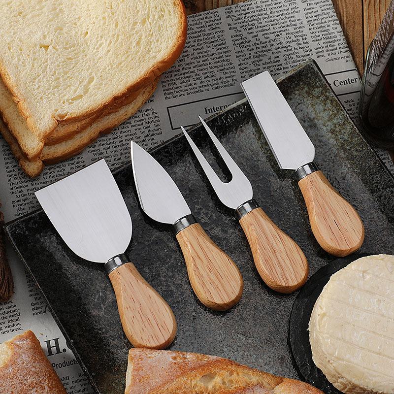 4Pcs Cheese Cutter Knives Set Mini Butter Cheese Knife Slicer Wood Handle Cheese Fork Spatula Spreader Gift Box Kitchen Gadgets