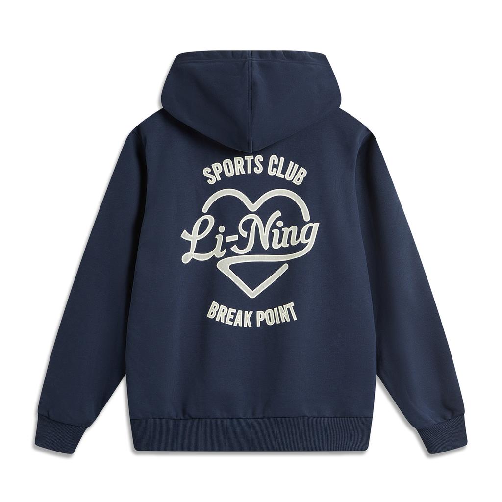 Li Ning Comfortable Back Letter Heart Print Casual Simple Versatile Hooded Loose Pullover Sweatshirt Women Sweatshirt AWDVJ46-1