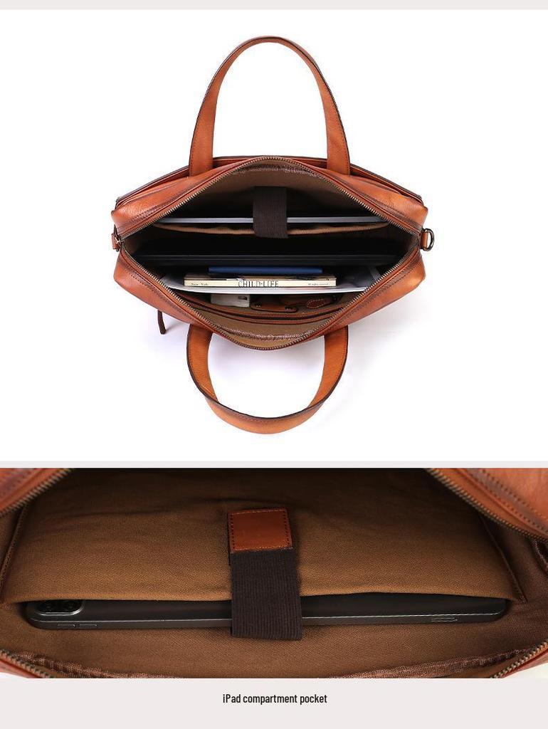Men's Large Genuine Leather Briefcase: Business Casual Document & Laptop Bag