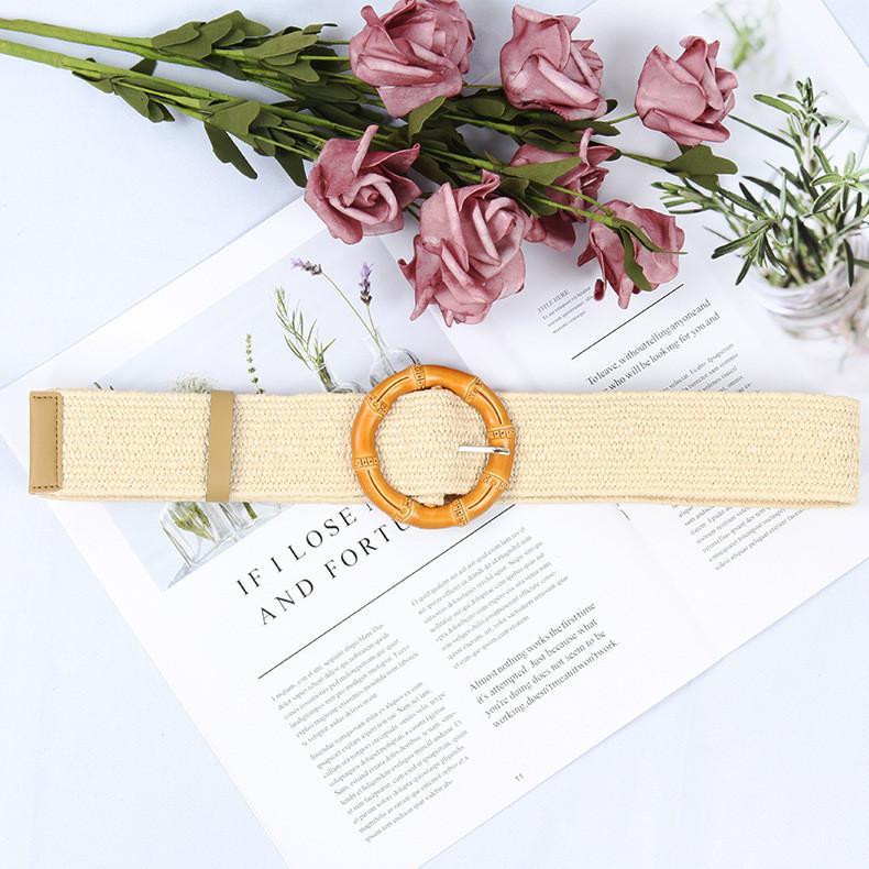 Waist Rope Weave Bamboo Kno Imitation Woven Round Buckle Women Waist Belt Gift