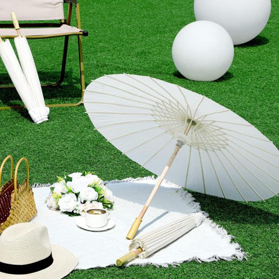 60/80CM DIY Hand-Painting Paper Umbrella Chinese Style Decorative White Oil-paper Umbrella with Wooden Handle Kids Coloring Oriental Umbrella Crafts