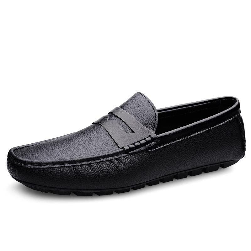 2025 Men s Genuine Leather Cross-Strap Moccasins, Large Size, Soft and Breathable, for Casual Wear in Spring and Autumn 44 чёрный