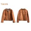 Women Winter Coat Thick Plush Short Type Round Neck Pure Color Single-breasted Loose Keep Warm Daily School Commuting Jacket