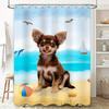 Duschvorhang mit Strandmotiv: Entzückender Chihuahua-Druck in Mehrfarben Perfekt für Badezimmer-Dekoration Einfache Installation Schnell trocknend Fabri
