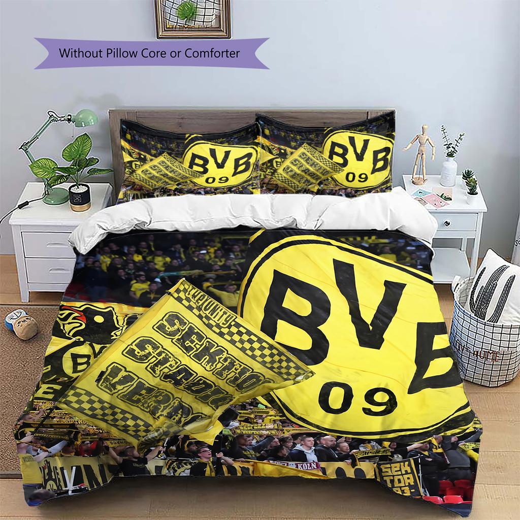 Borussia Dortmund Team Logo Muster Bettwäsche Heimdekoration Geburtstagsgeschenk (1 Bettbezug + 2 Kissenbezüge, ohne Füllung)