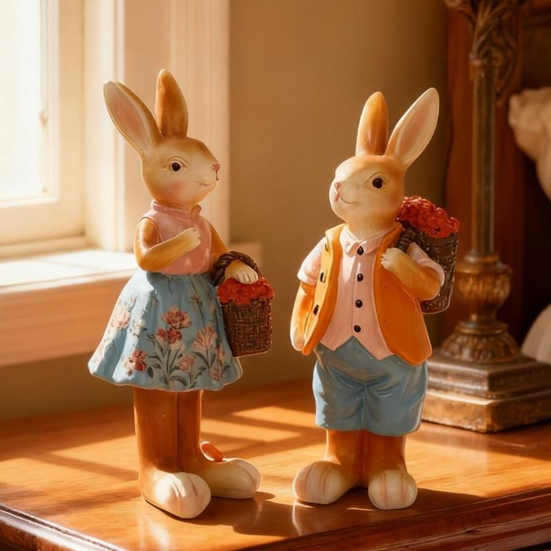 Resin Bunnies Figurine Easter Rabbit Statue Indoor Easter Decoration Modern Art Spring Home Decors,Bunnies Sculpture