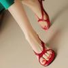 2025 Summer New Soft Leather Sandals for Women's Fashion Style, Open Toe Middle Heel Sandals, French Round Head Strap Sandals
