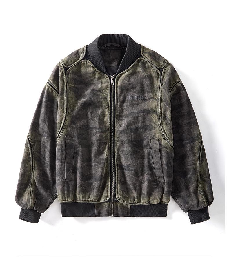 Men's Retro Camouflage Loose Fit Baseball Jacket - Casual Spring/Autumn Cotton Outerwear
