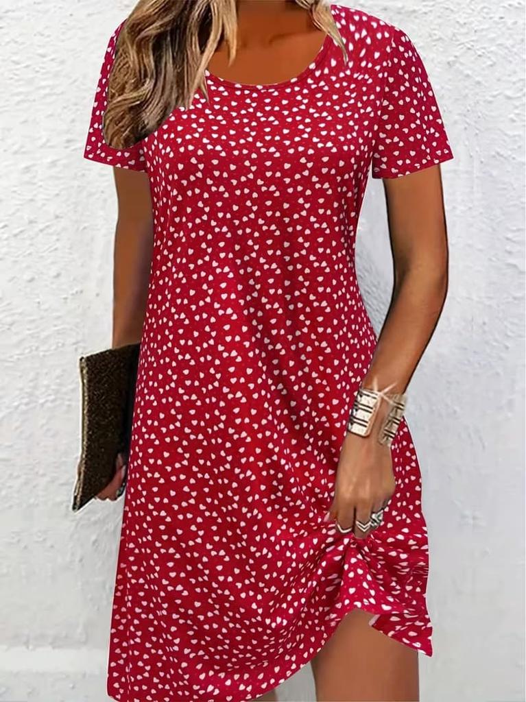 Fashion 3D Print Summer Dress Loose Casual Short Sleeve O-Neck Mini Dress