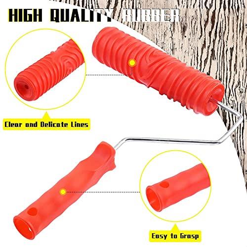 8-Piece imitation wood grain painting tool set including rubber embossing roller with handle special for DIY wall decoration