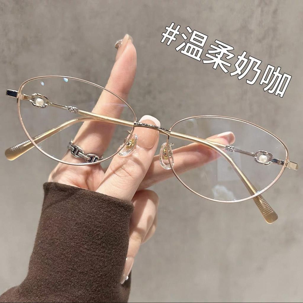 Vintage Anti-Blue Light Glasses Women's Oval Metal Frame Brand Designer Fashion Y2K Woman Metal Optical Frames Computer Glasses