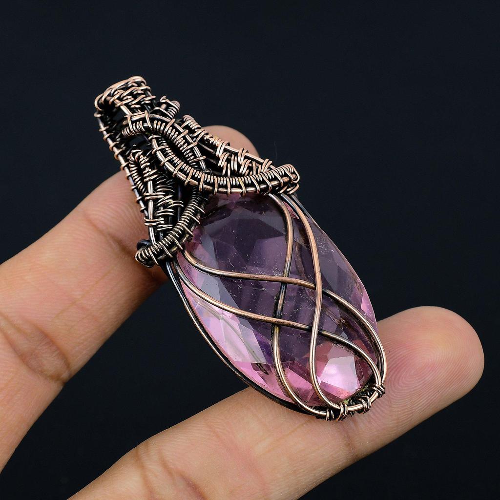 Kunzite Pendant, 999 Copper Wire Wrapped Gemstone Jewelry, Handmade Pendant, For Thanksgiving
