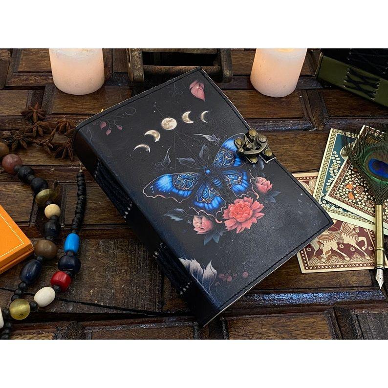 Blank Spell Book of Shadows Luna Moth Journal Witchcraft Supplies and Butterfly Print Journal Handmade Deckle Edge Paper Gifts for Men Women