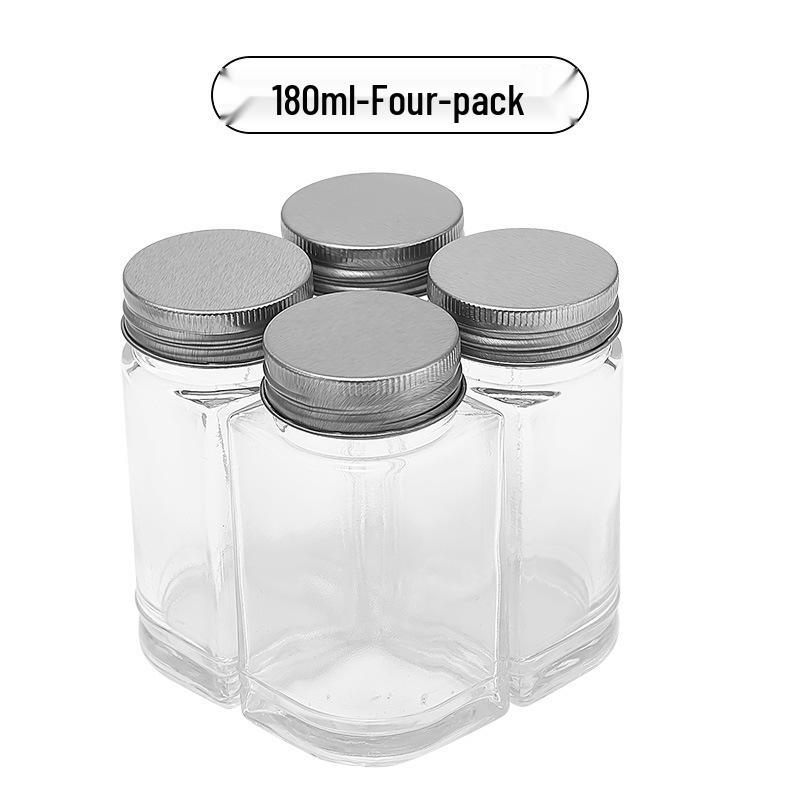Acacia Wood Glass Seasoning Bottle Set - Pepper, Salt, Spices - 4-Piece Square Sprinkler Jars