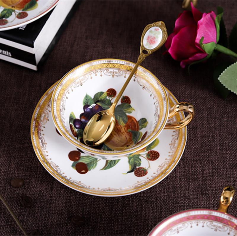 Rural Fruits Pattern Ceramic Cup&saucer Dining Table Coffee Cup Gold-plated Milk Mugs Afternoon Tea Teacup Fruit Juice Container