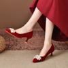 Red wedding shoes women's high heels stiletto champagne sequins bridal shoes wide fat feet large size women's shoes