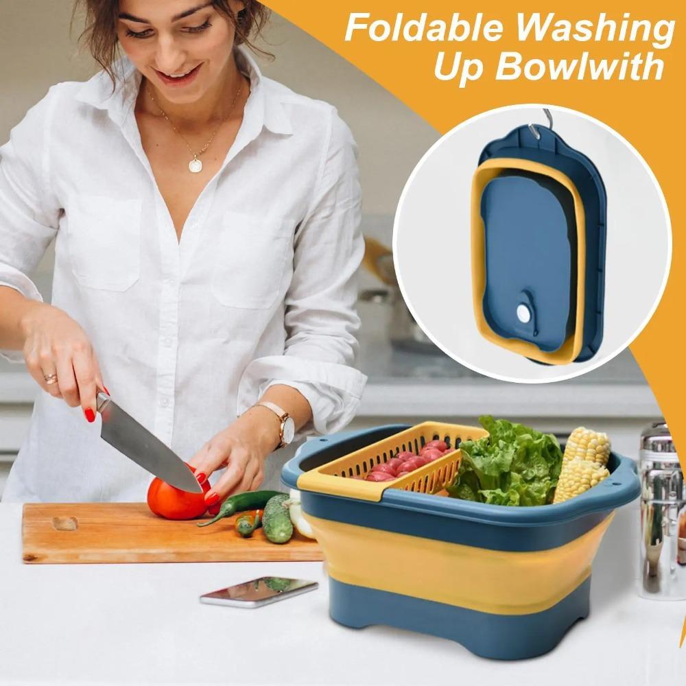 Raised Base Foldable Fruit Vegetable Washing Basket Double Layer Sink Strainer Colander  Tableware