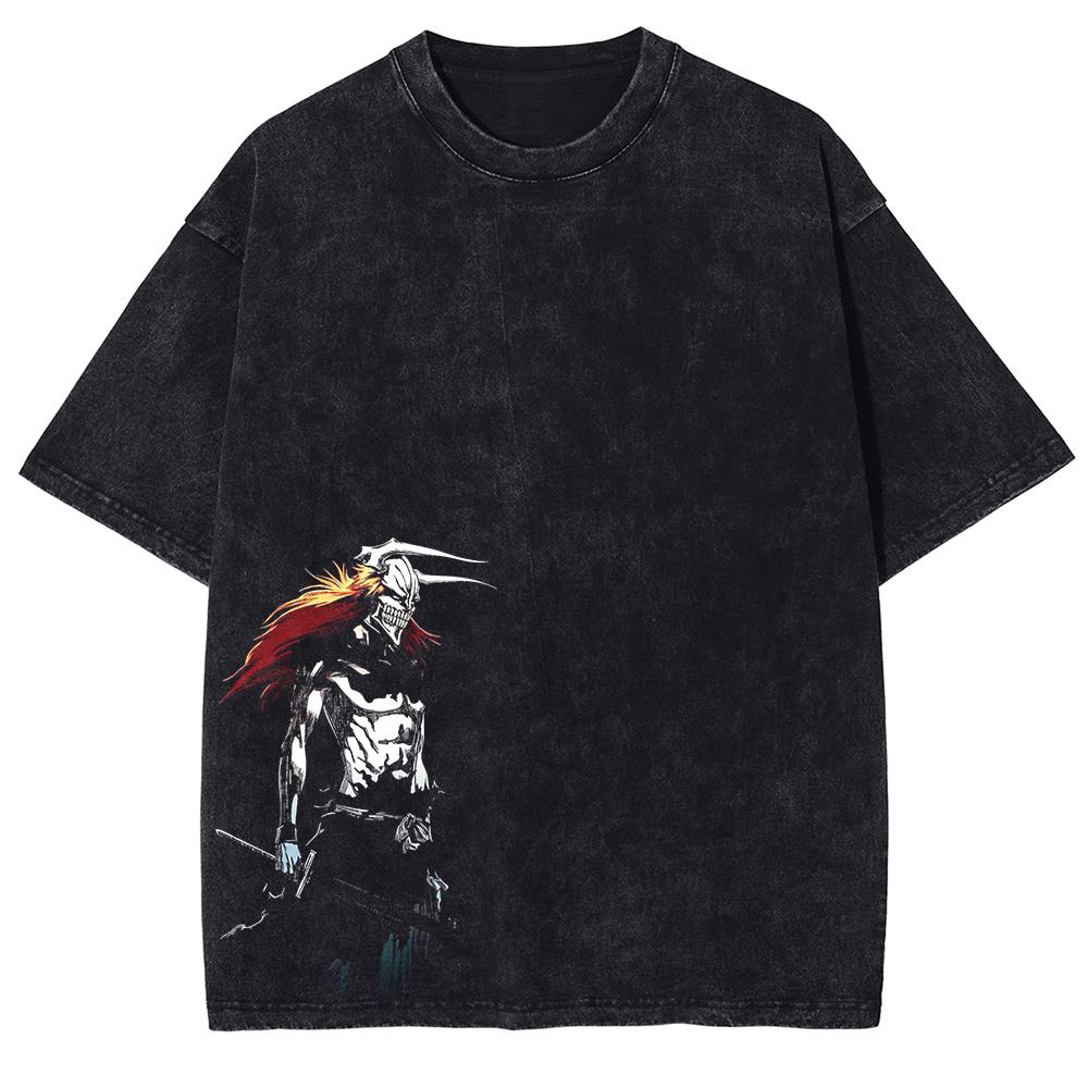 BLEACH Kurosaki Ichigo Manga Graphic Tshirt For Men Women Clothing Vintage Washed Cotton TShirt Oversized Short Sleeve Tees