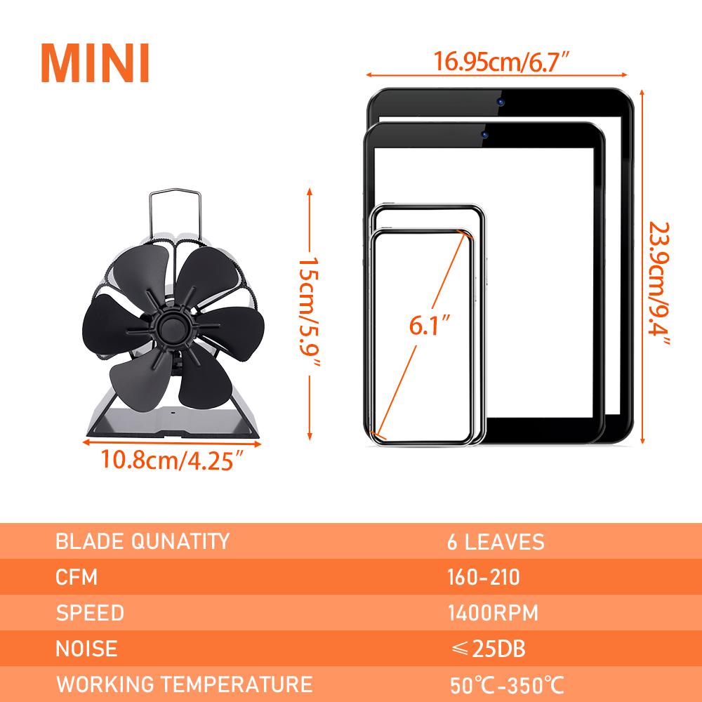 Mini ventilator de șemineu cu 6 lame, ventilator de aragaz alimentat cu căldură, ventilator de aragaz pe lemne, arzător de jurnal ecologic, ventilator de aer cald silențios, încălzitor pentru acasă, distribuire eficientă a căldurii