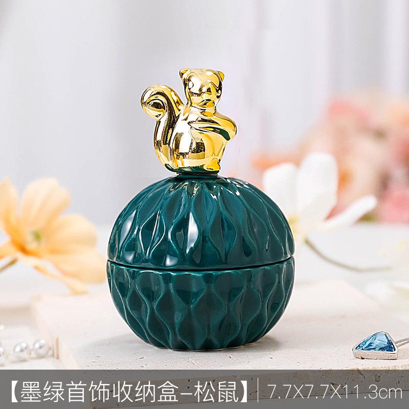 Creative Dark Green Mini Ceramic Storage Jar Cartoon Gold Animal Candy Jar Home Jewelry Storage Box Wedding Holiday Decoration