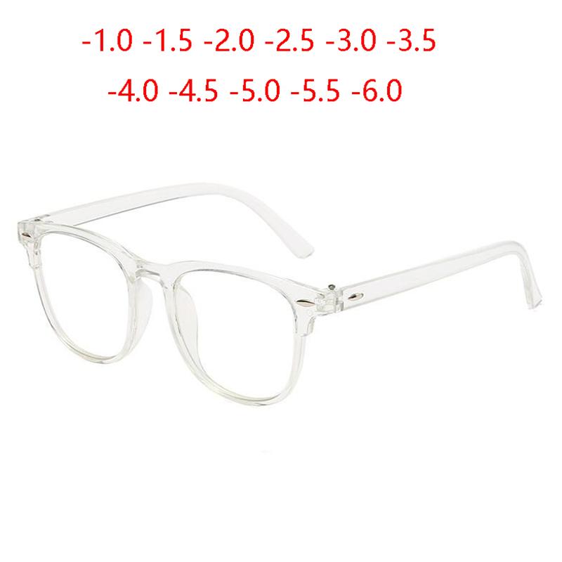 0 -1.0 -1.5 -2.0 To -6.0 Transparent Frame Square Finished Myopic Glasses Women Men Clear Lens Shortsighted Eyeglasses Diopter