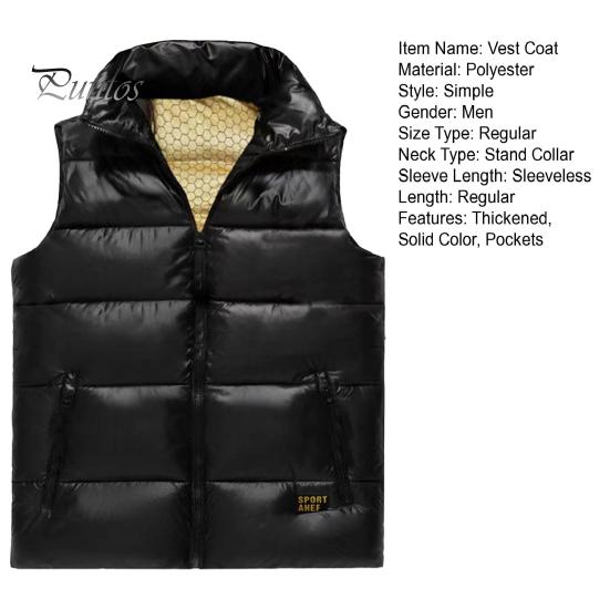 Men Thermal Vest Coat Stand Collar Sleeveless Zipper Closure Waistcoat with Pockets Design Golden Letter Print Vest Coat