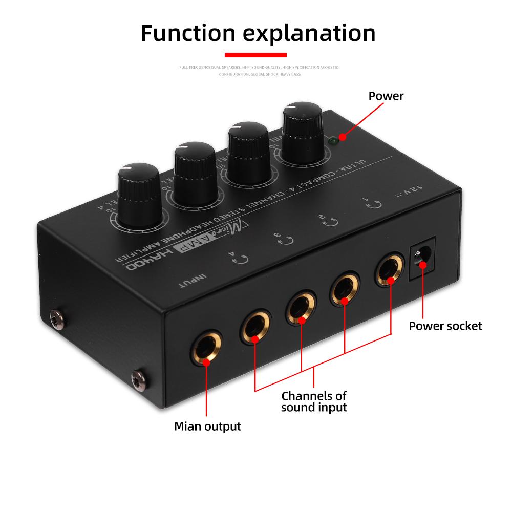 Headphone Amplifier Ultra-Compact Stereo Earphone Amplifier Audio Amplifier 4 Channels for Music 6.35MM Jack with Volume ControlGood Product