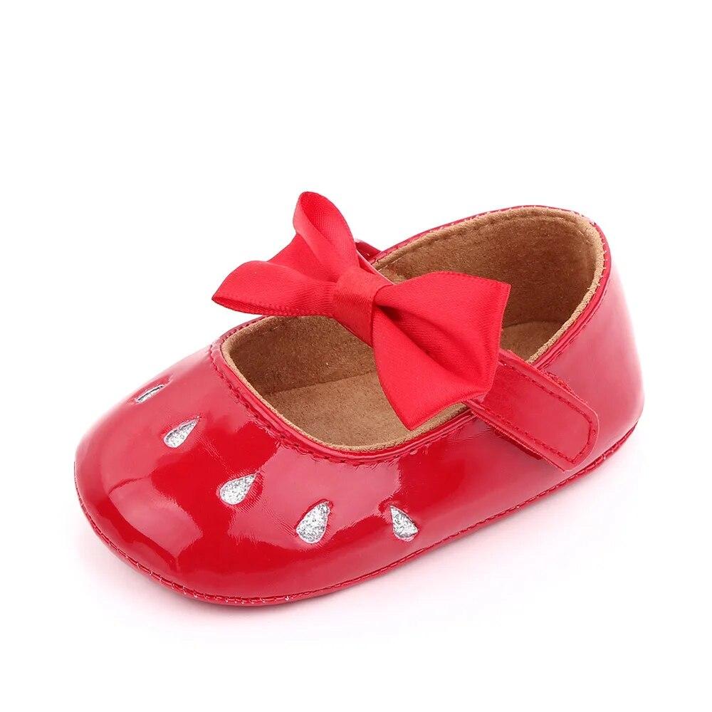 

Туфли принцессы для маленьких девочек, туфли Мэри Джейн из блестящей кожи с бантом и нескользящей мягкой подошвой 11cm красный