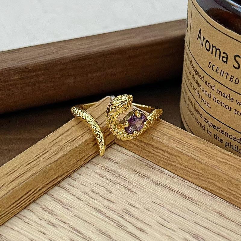 French Medieval Retro Brushed Four-Leaf Clover Open Ring Niche High-End Diamond-Encrusted Zircon Flower Index Finger Ring Female