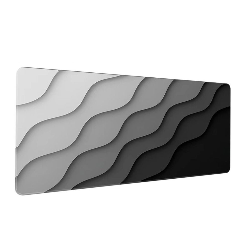 Stitched Edges Gaming Mouse Pad Black Grey Wave Ergonomic Mouse Mat Office Desk Use