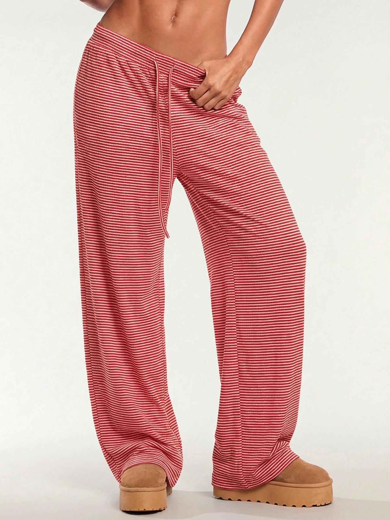 Y2K Lace-up Loose Striped Floor-length Trousers for Women - Spring/Summer 2026 Collection M