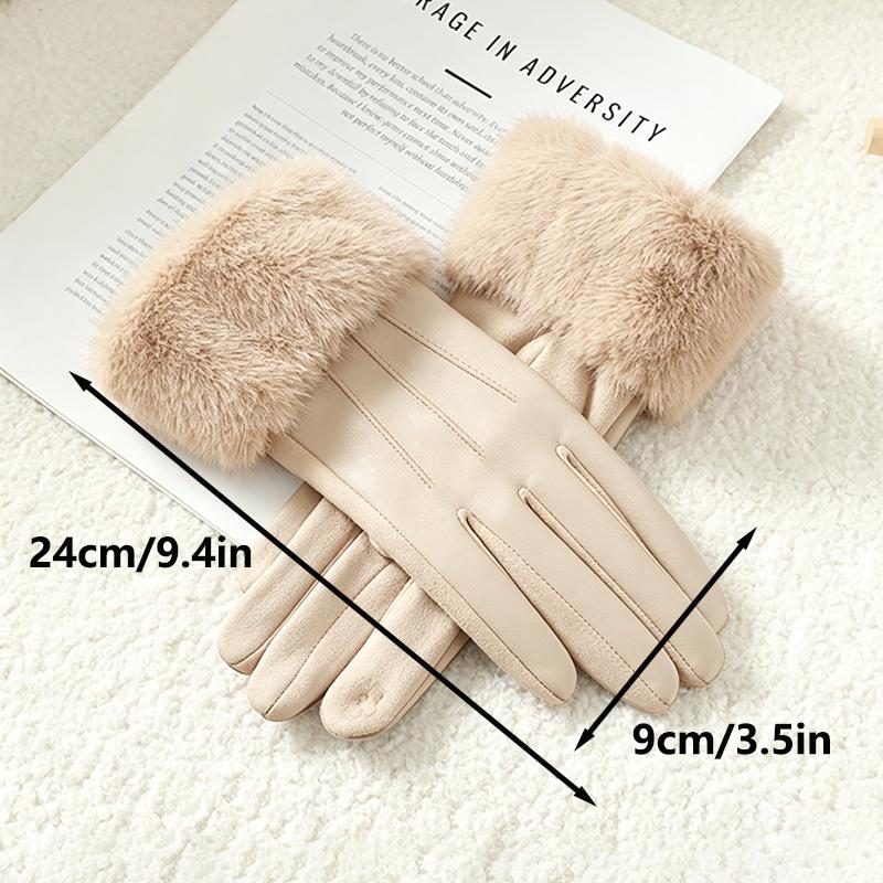 Winter Luxury Women's PU Leather Gloves Wrist Soft Faux Fur Trim Cuff Fashion Elegant Party Warm Touch Screen Drive Cycling