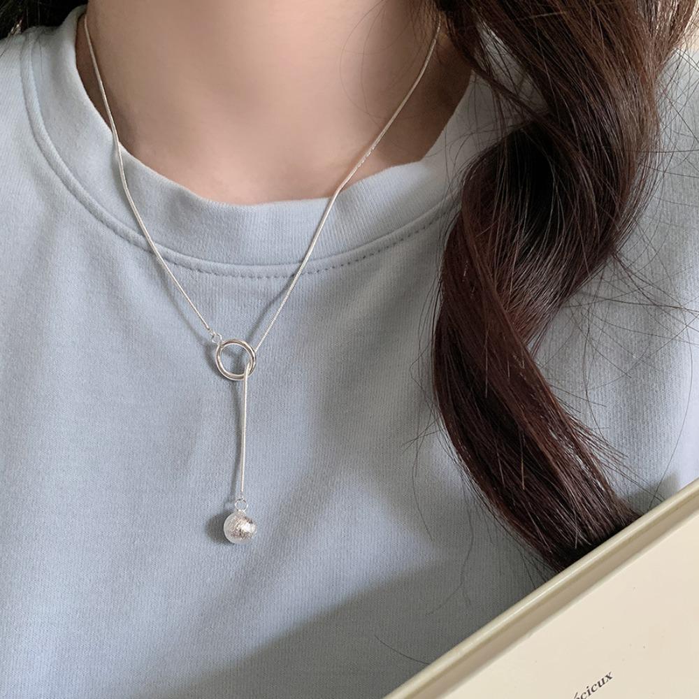 Geometric Shape Brushed Round Ball Necklace Luxury Silver Bead Necklace  Neck Accessory