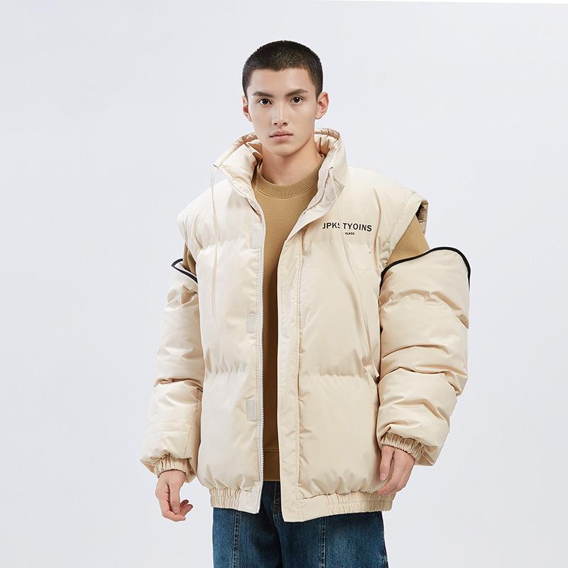 New Winter Cotton-padded Jacket Solid Color Couple Cotton-padded Jacket Stand-up Collar Thickened Warm Bread Jacket Sleeves Removable