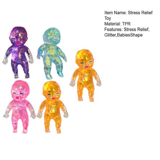 1/2/3/4/5Pcs Glitter Babies Stress Relief Toy Soft Stretchy Anxiety Relieving Clear Baby Squeeze Toy Hand Relaxation Stress Sugar Ball Fidget Toy
