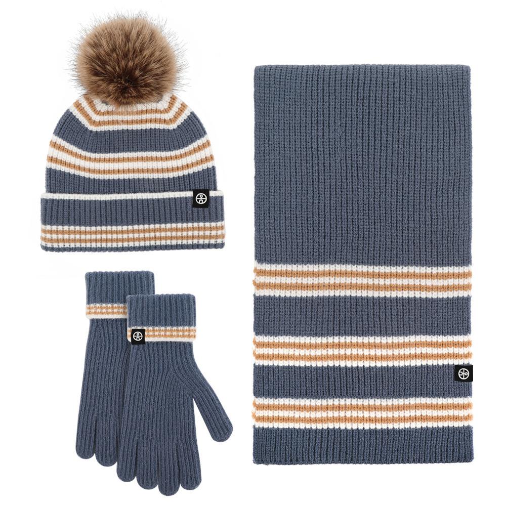 Amazon Winter New Knitted Hat Scarf Gloves Men's Three-piece Set Cold-proof Warm Scarf Women's Three-piece Set